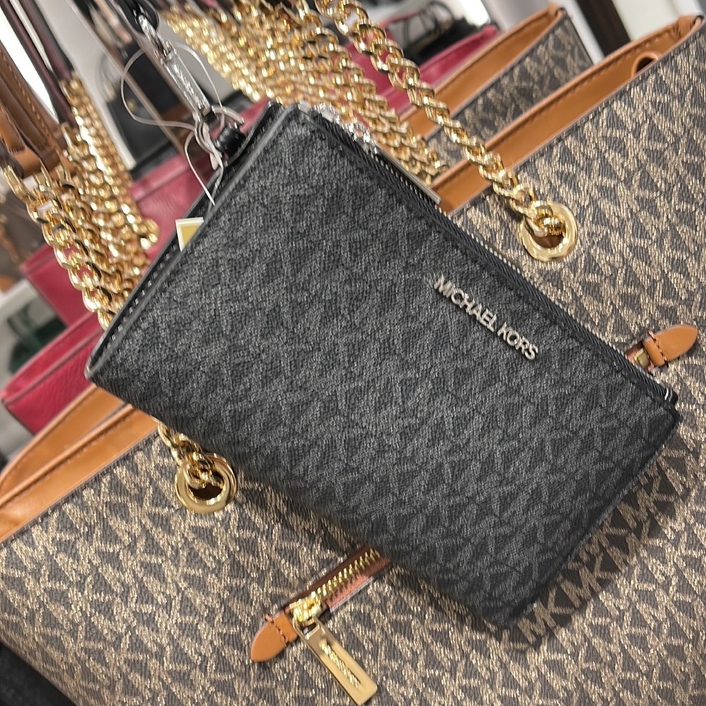 Michael Kors Jet Set Travel Large Double-Zip Wristlet-Wallet-PhoneHolder Black